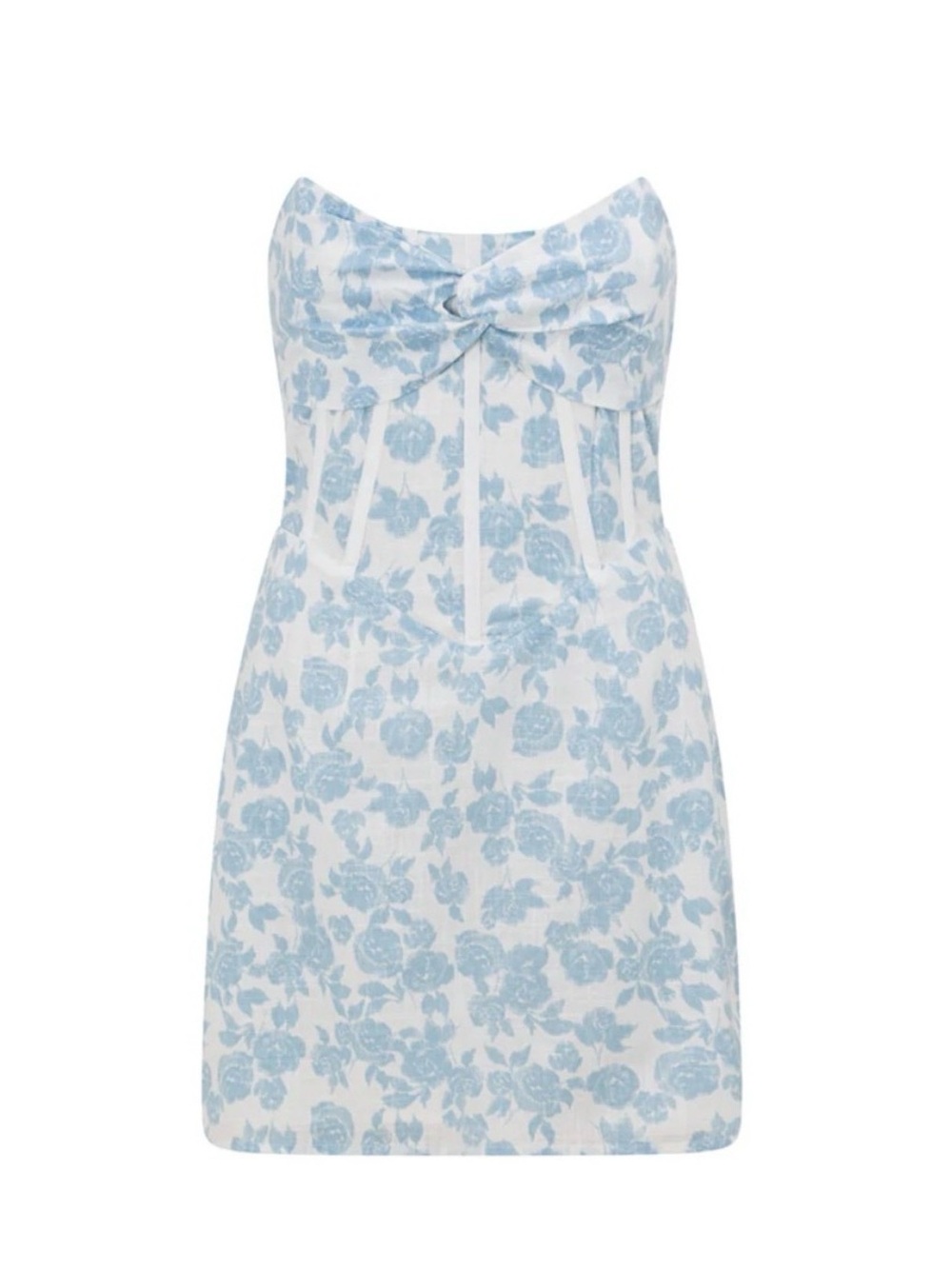 SABO Dress Strapless Floral Mini Dress in Light Blue and White
